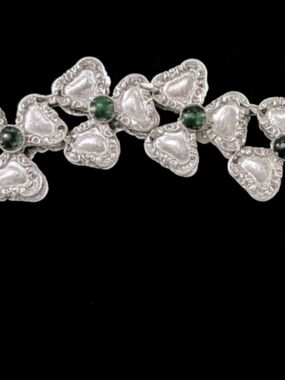 Vintage Rubens Sterling Silver Link Bracelet Green Stones
